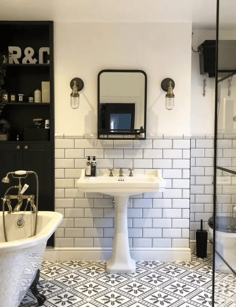 black and white bathroom design. colourful bathroom idea