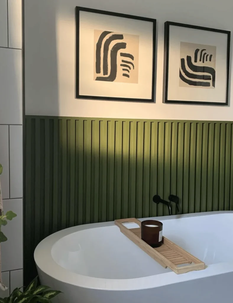 modern bathroom with green panelling