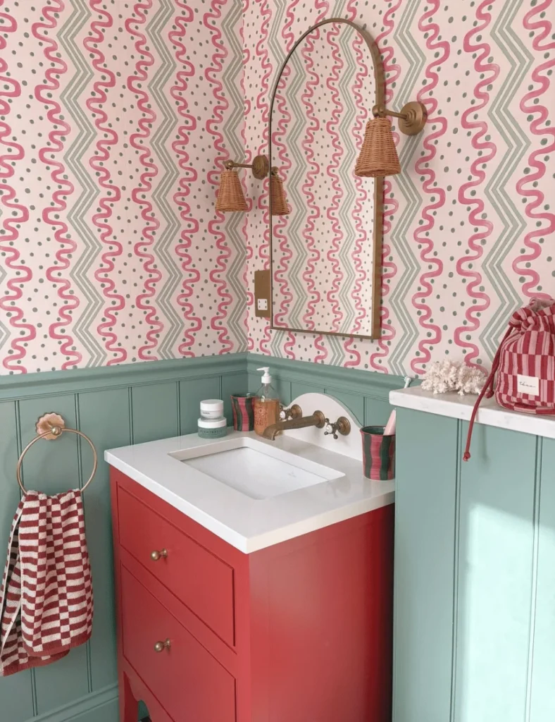 red and blue bathroom design