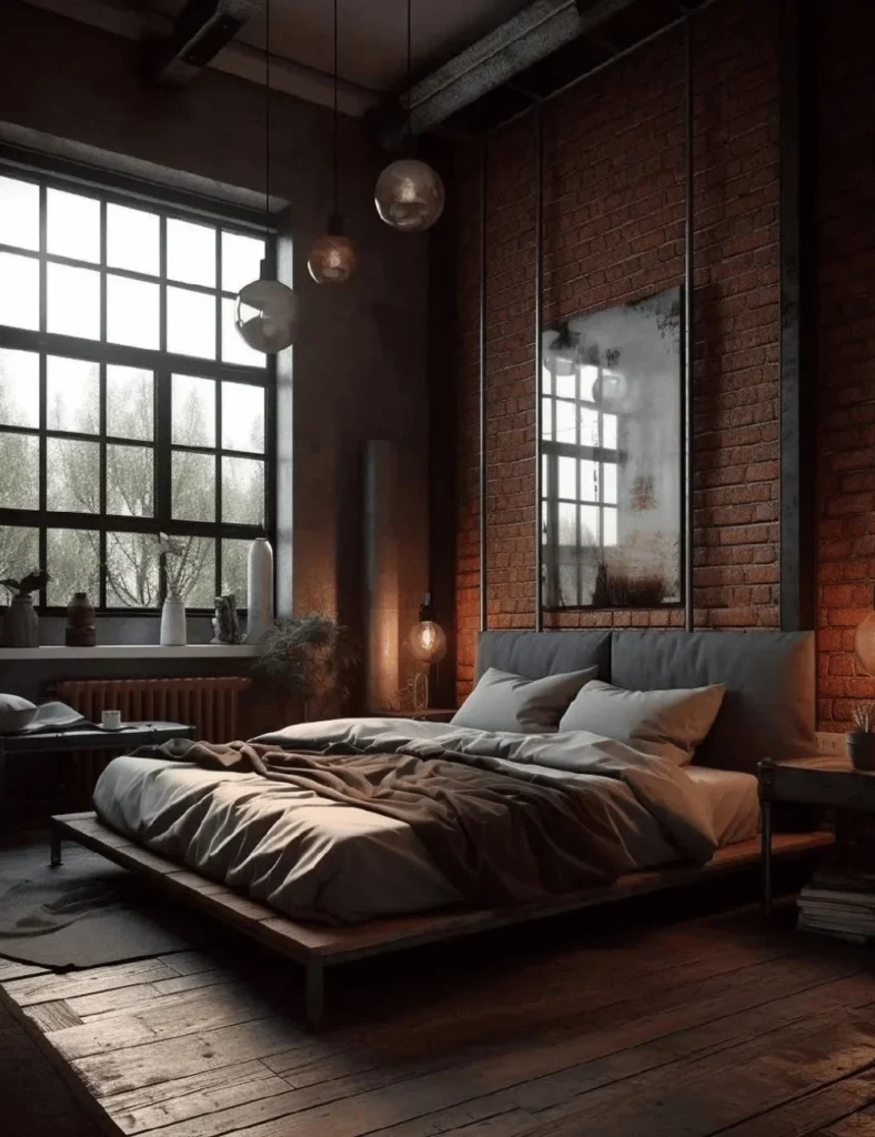 Industrial dark bedroom decor idea