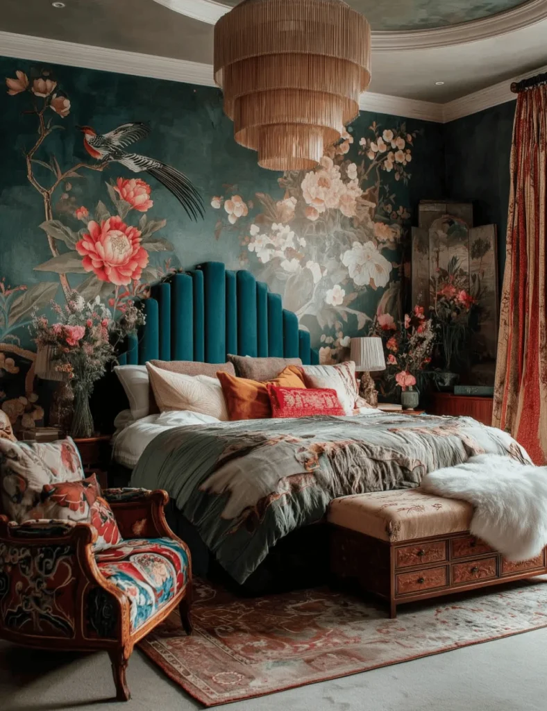 dark floral bedroom