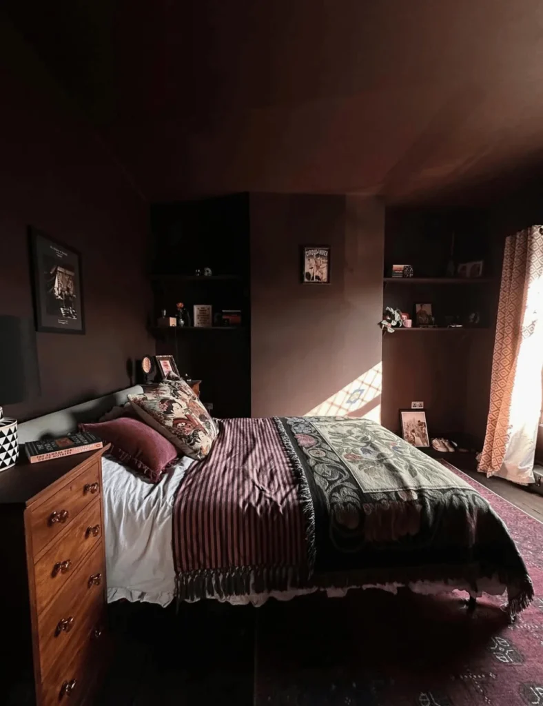 mauve and dark chocolate bedroom