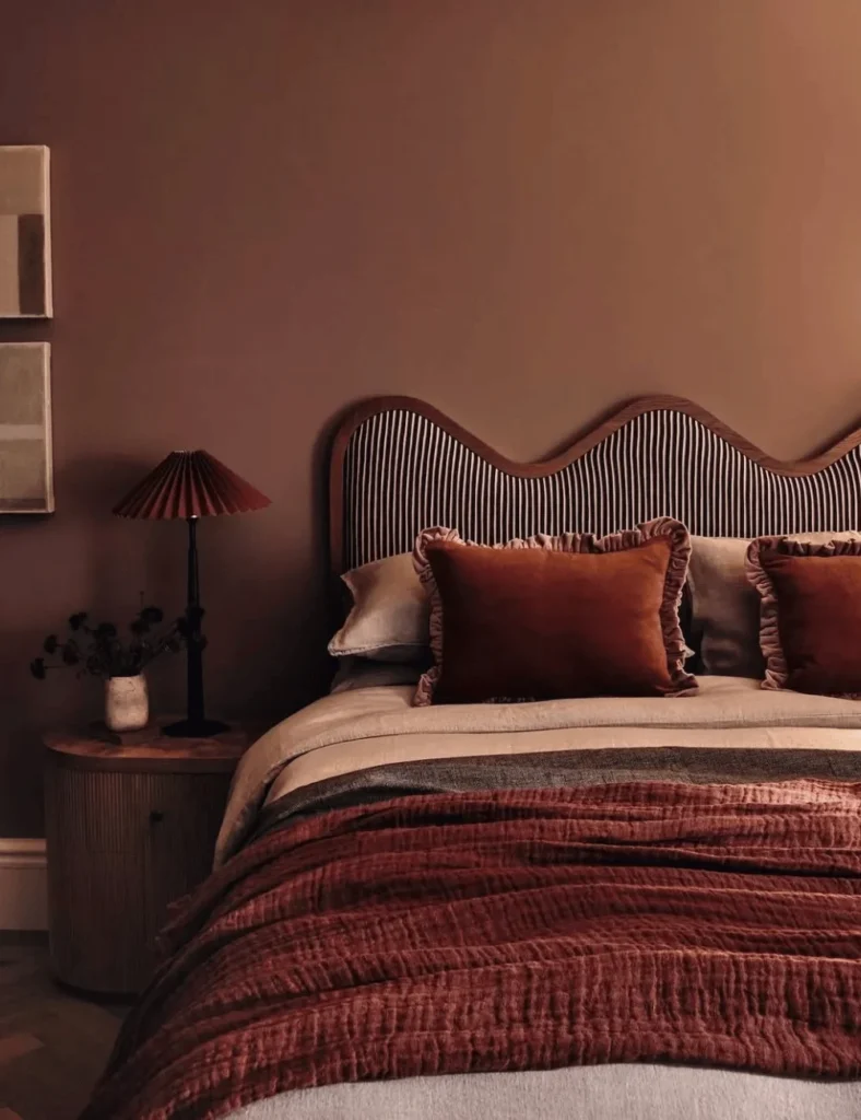 rust and burgundy bedroom