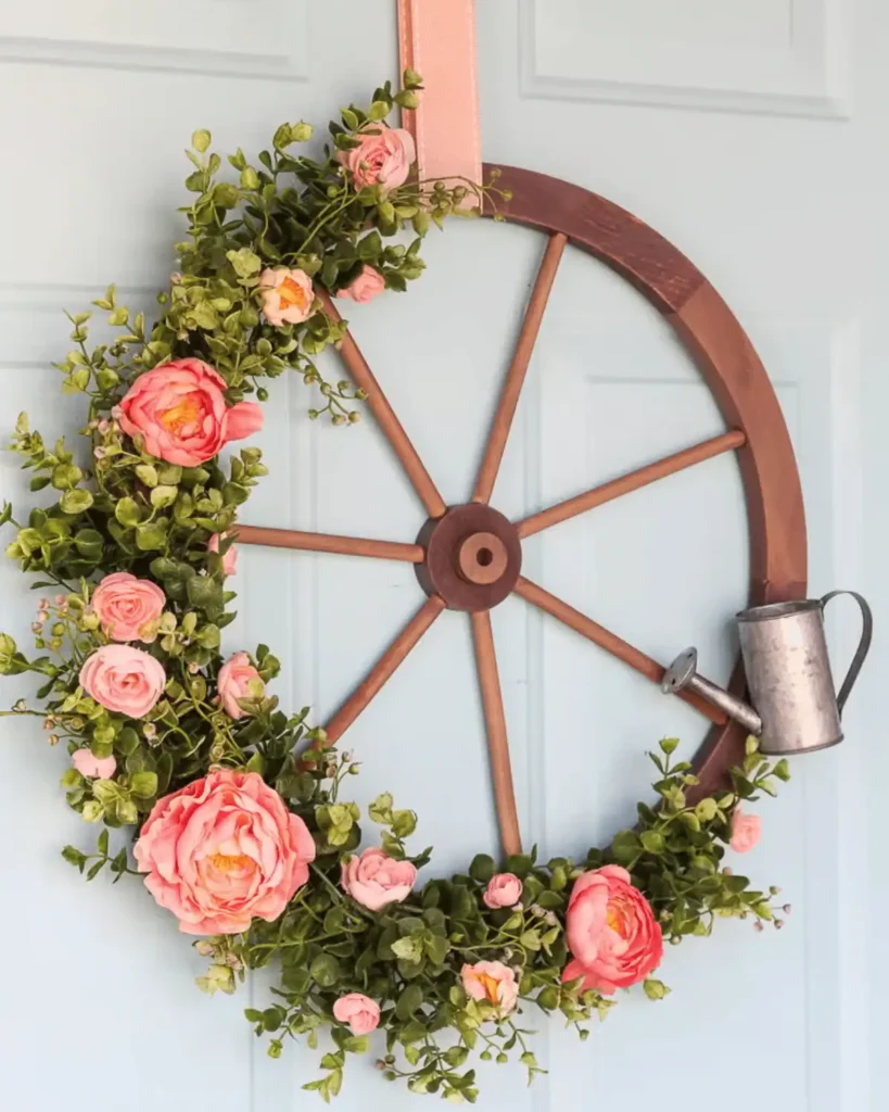rose and watering can wreath