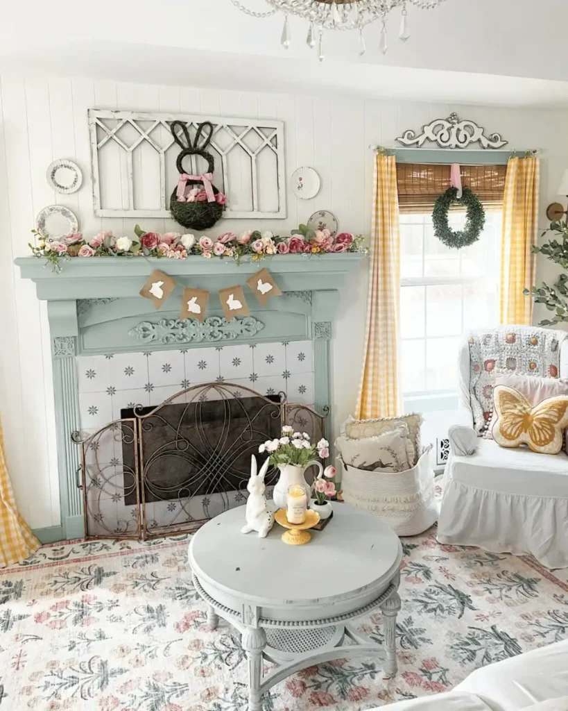 Bunny bunting easter mantle decor