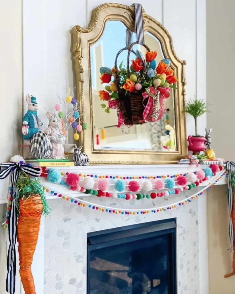 Fluffy pom poms mantle ideas