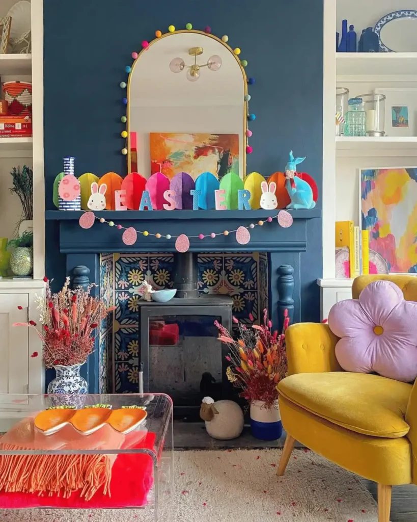 Multicolour Easter mantle decor idea