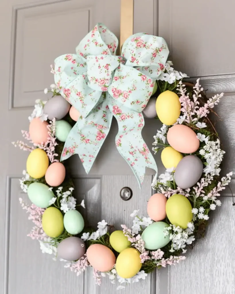 PASTEL EGGS SPRING WREATH WITH A FLORAL BOW