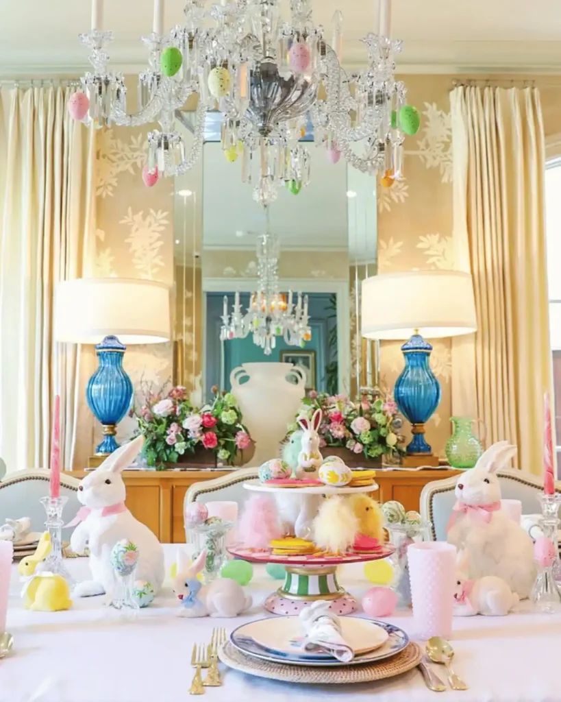 egg decoration chandelier Easter tablescape idea
