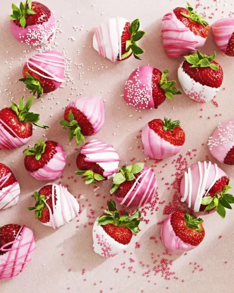 pink and white chocolate coated strawberries