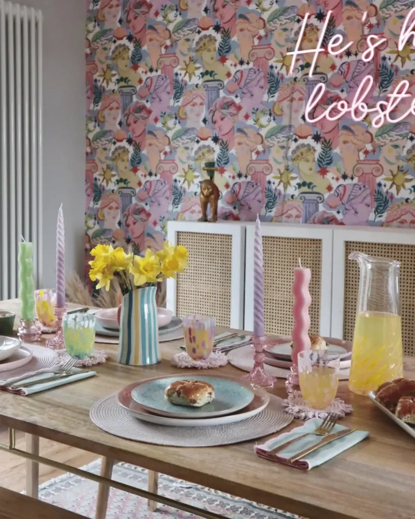 quirky pastel Easter tablescape