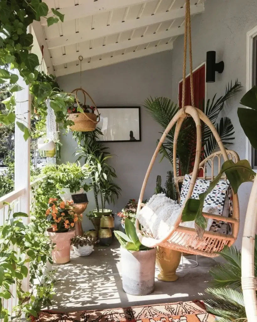 small boho patio with lots of plants