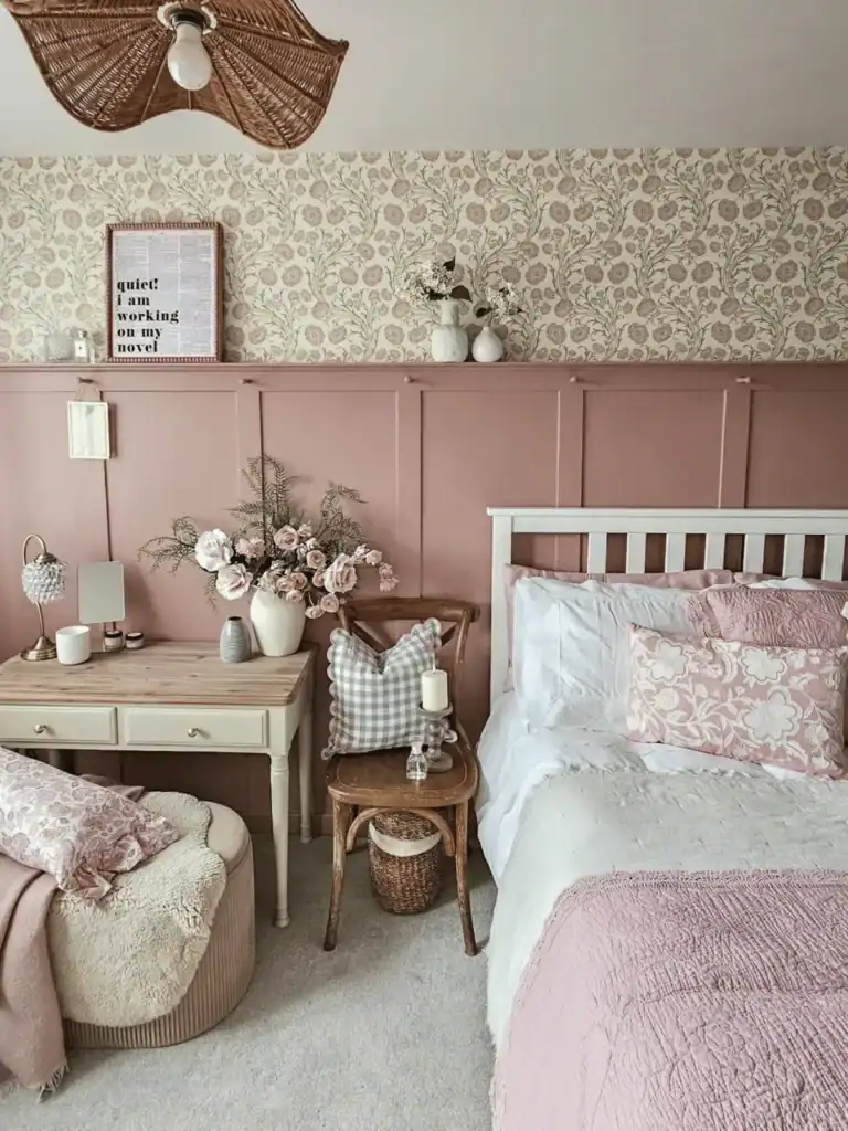 pink-wall-panelling-bedroom