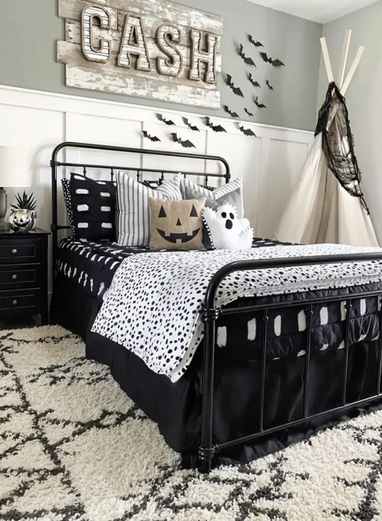 Add some scary cushions. kids halloween bedroom ideas