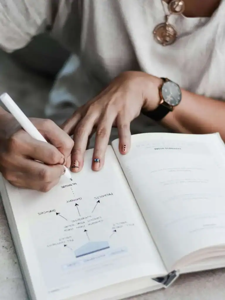 Woman-writing-in-a-notebook.-Saturday-self-care-routine