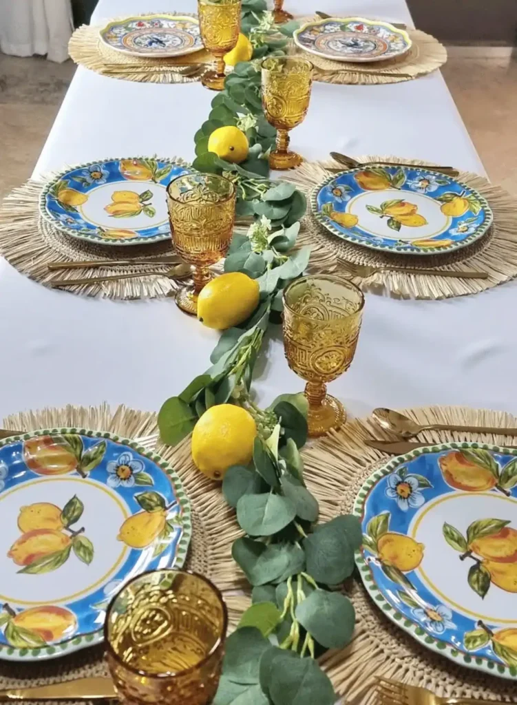 A table set with plates and place settings.