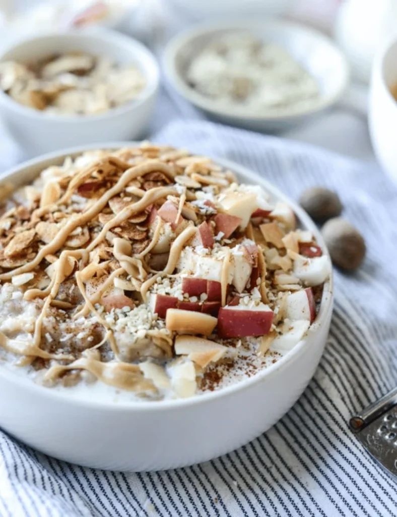 Slow Cooker Apple Cinnamon Steel Cut Oatmeal with Whipped Maple Cream