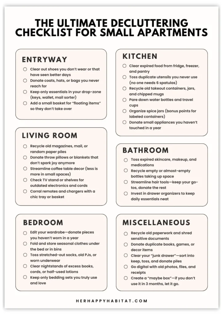 Ultimate Decluttering Checklist For Small Apartments