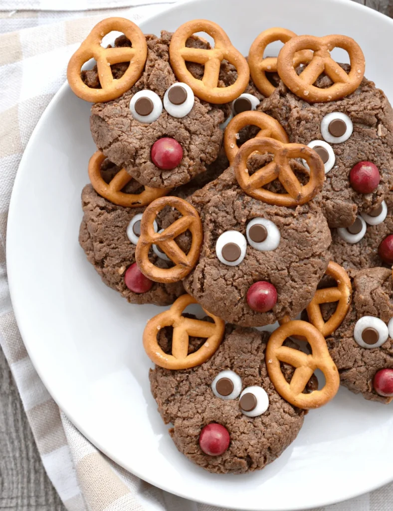 Chocolate Peanut Butter Reindeer Cookies