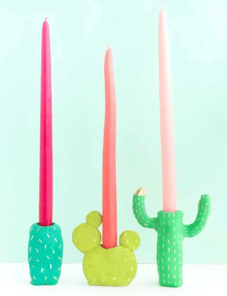 Clay Cactus Candle Holders