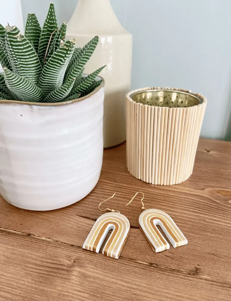 DIY Gold Arch Earrings. Air dry clay jewelry ideas