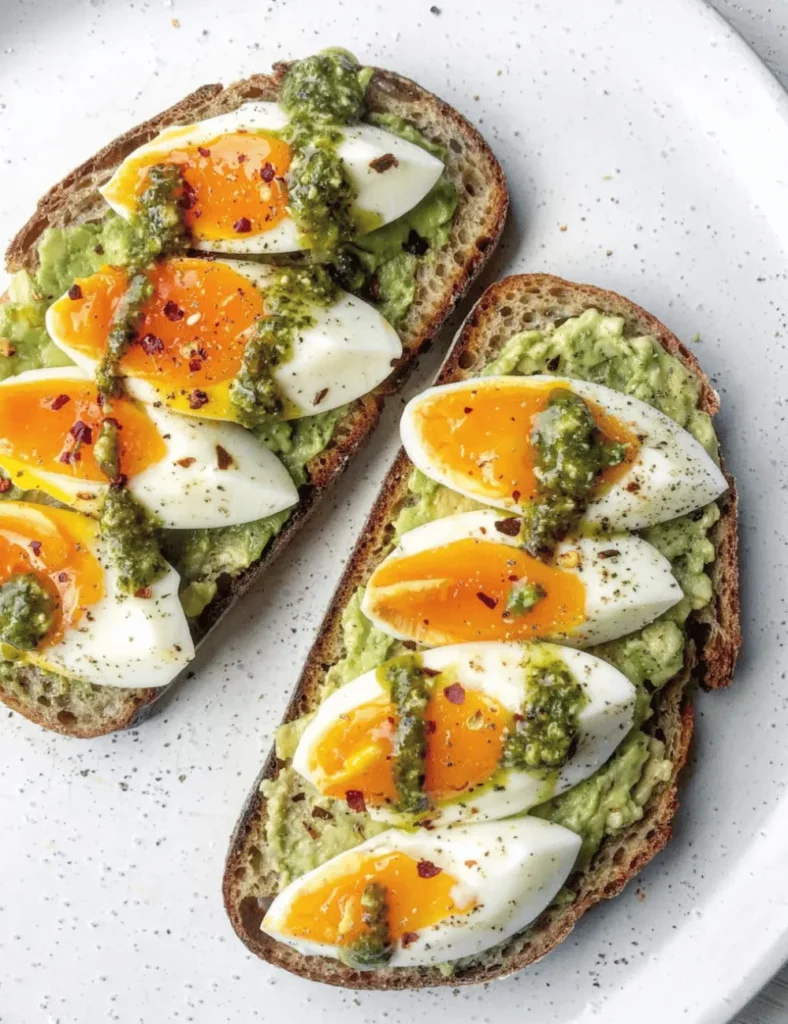 Egg, Pesto & Avocado. Breakfast recipes with sourdough bread