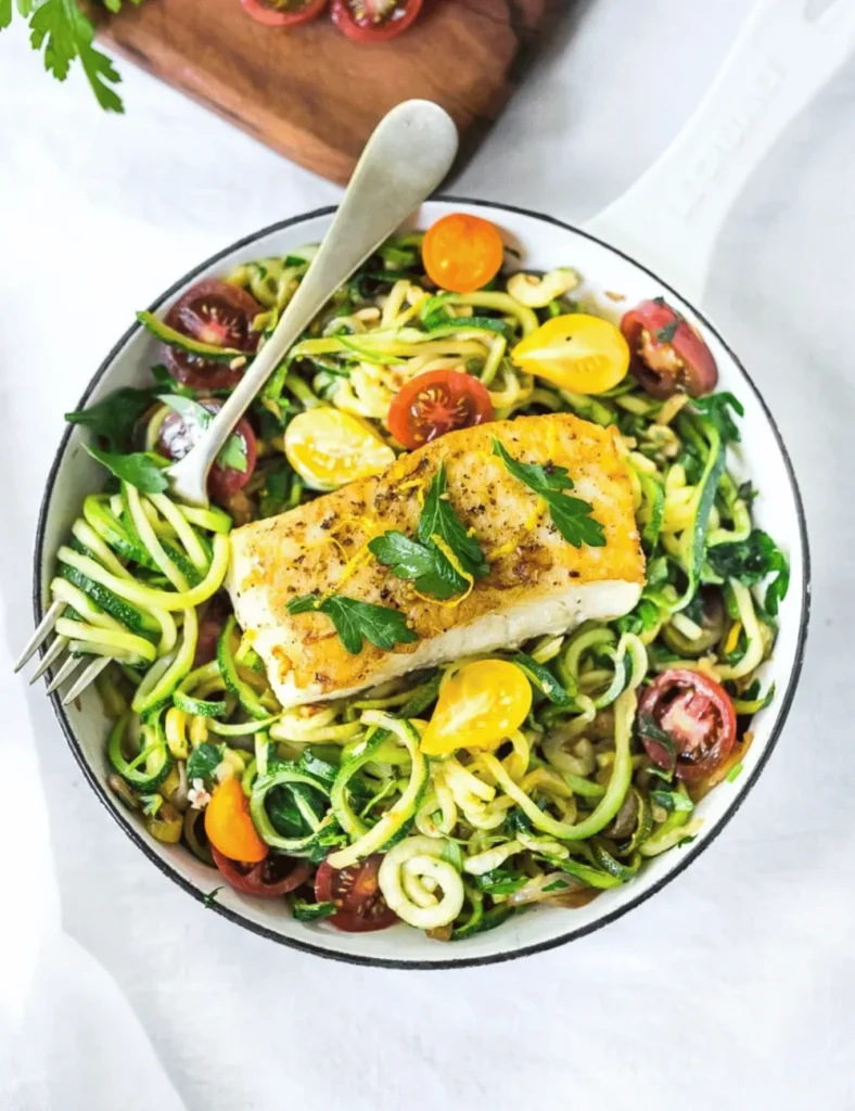 Halibut with Lemony Zucchini Noodles