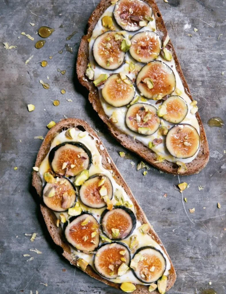 Honey-Lemon Ricotta Breakfast Toast with Figs + Pistachios