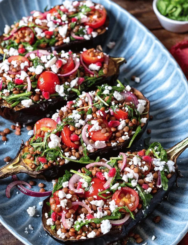 Lentil Salad with Roasted Eggplant and Pomegranate Dressing