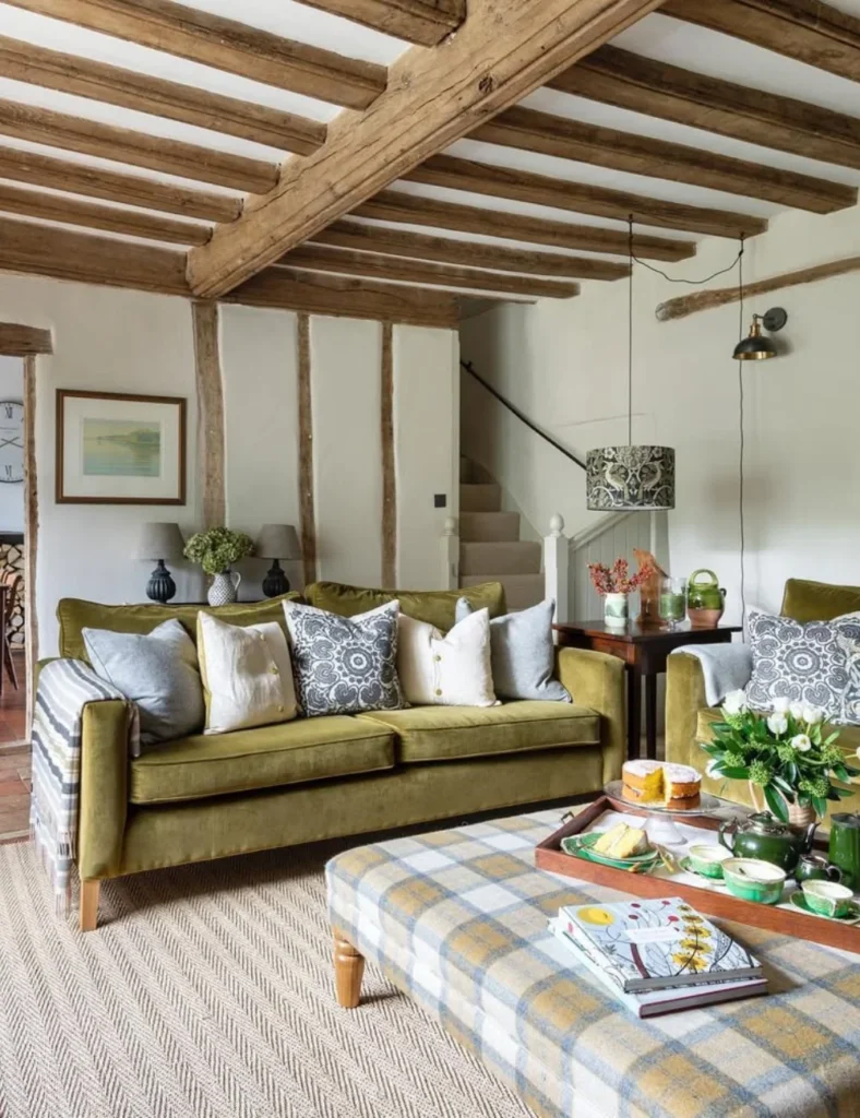 Living room with rustic beams