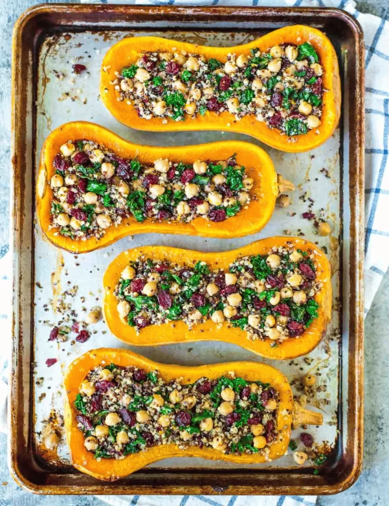 Quinoa Stuffed Butternut Squash with Cranberries and Kale