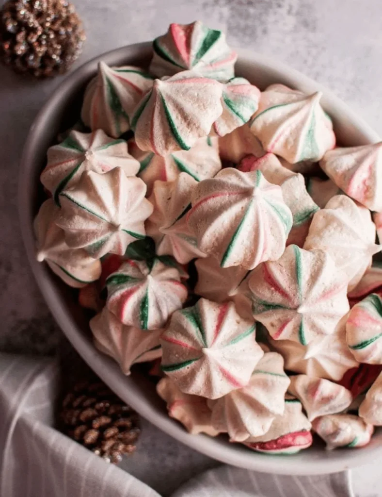 Red and Green Striped Christmas Meringue Cookies