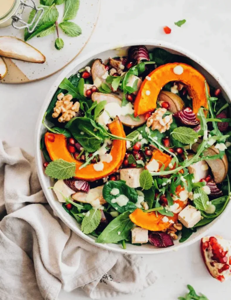 Roast Pumpkin Spinach Feta Salad
