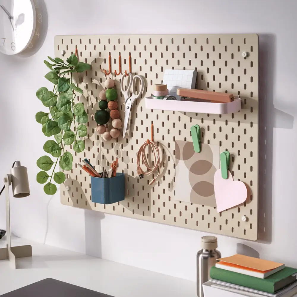 SKÅDIS Pegboard In Beige/Pink from IKEA. Dorm Storage Hack Ideas