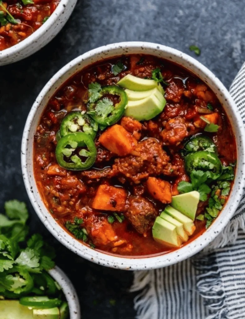 Slow Cooker Chunky Beef Chili with Sweet Potatoes. fall chili recipes
