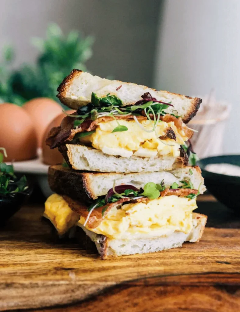 Sourdough Breakfast Sandwich with Bacon and Cheese. Breakfast recipes with sourdough bread