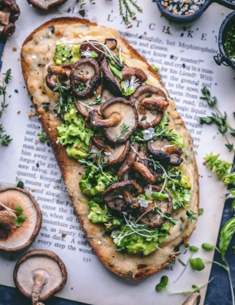 Sourdough Toast with Mushroom and Avocado. Breakfast recipes with sourdough bread