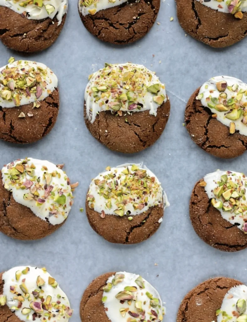 White Chocolate-Dipped Brown Butter Ginger Cookies with Pistachios