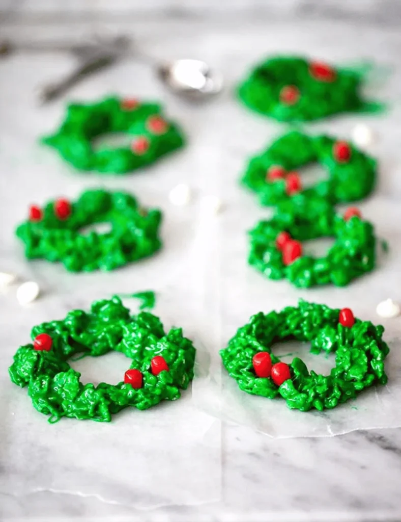 White Chocolate and Peppermint Christmas Wreath Cookies