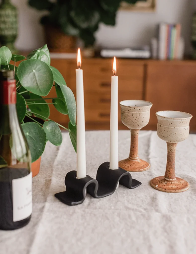 black Air-Dry Clay Candle Holder