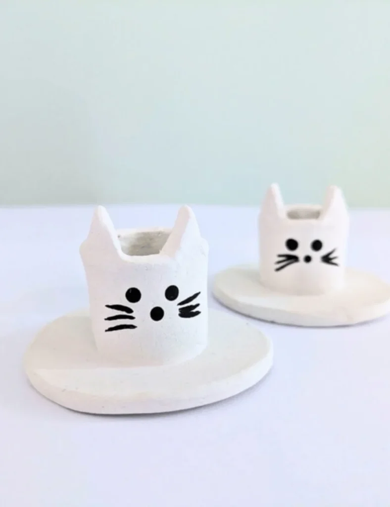 cat Air Dry Clay Candle Holders