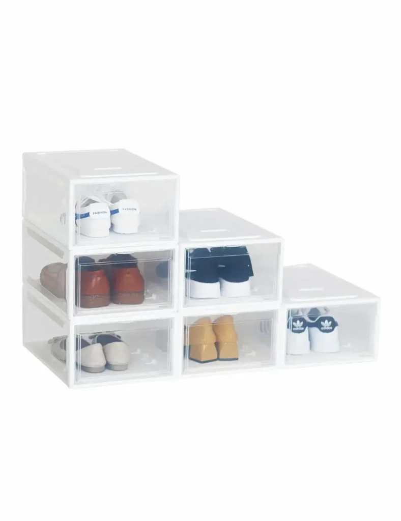 6 Stackable Clear Plastic Shoe Storage Box