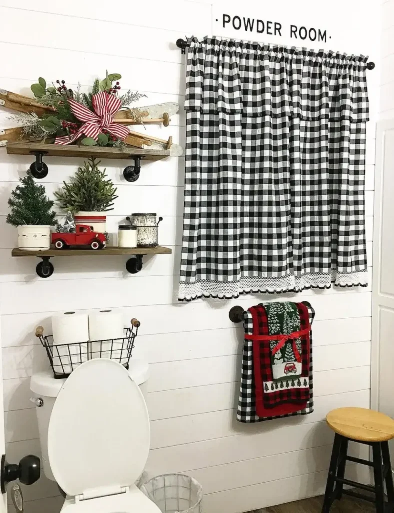 Bring in a Playful Farmhouse Christmas Look. Christmas bathroom decor ideas