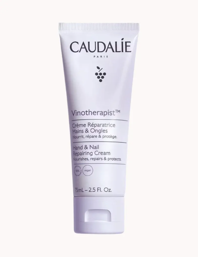 Caudalie Hand and Nail Cream. Self-care basket ideas