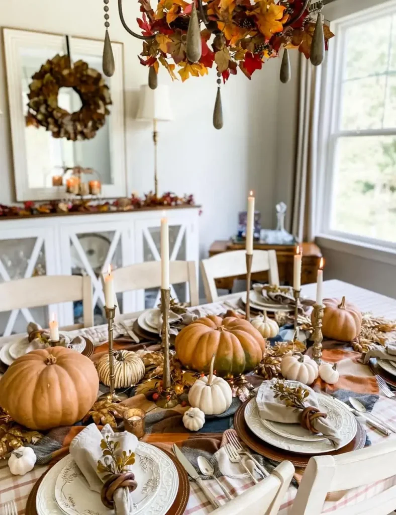 Pumpkin-Lined Centerpiece Runner. thanksgiving tablescape ideas