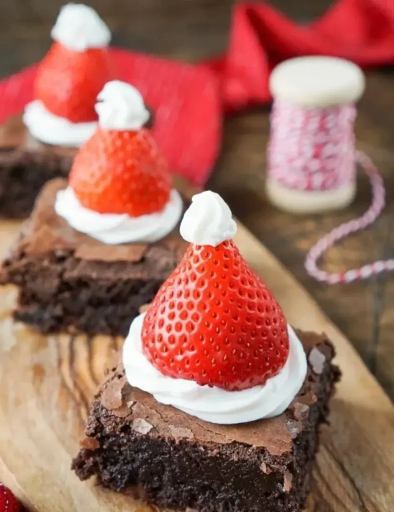 Christmas Strawberry santa hat brownies (vegan)