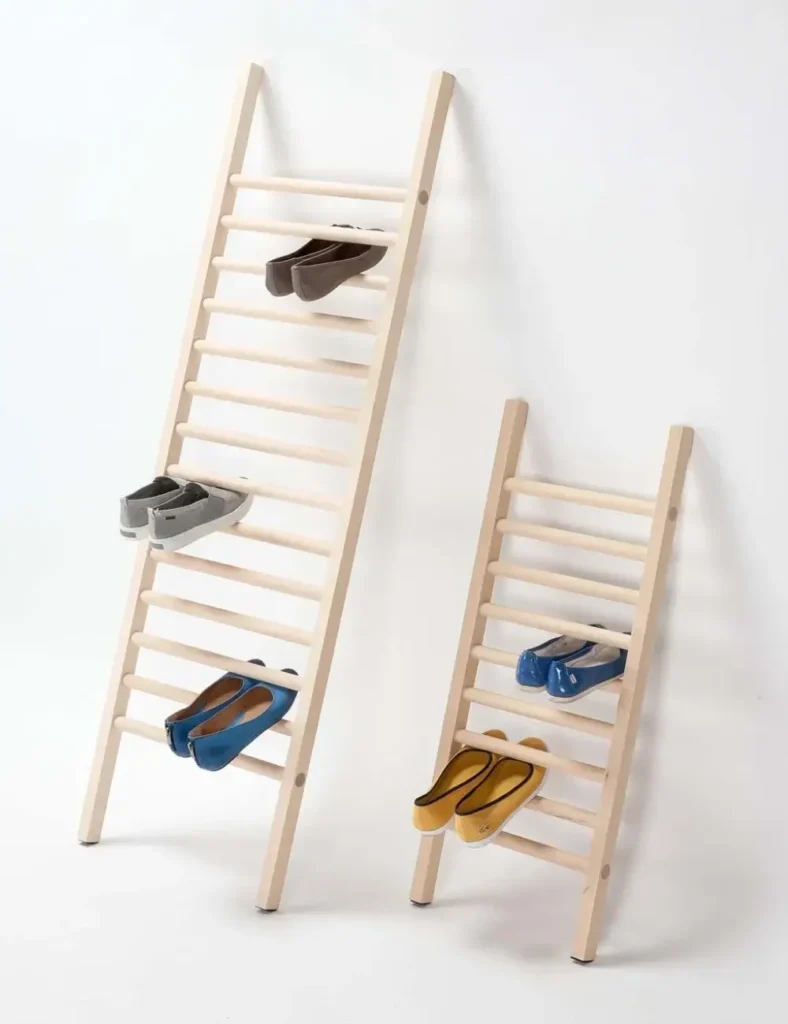 Solid Birch Wood Shoe Rack_ Vertical Ladder Shoe Organizer