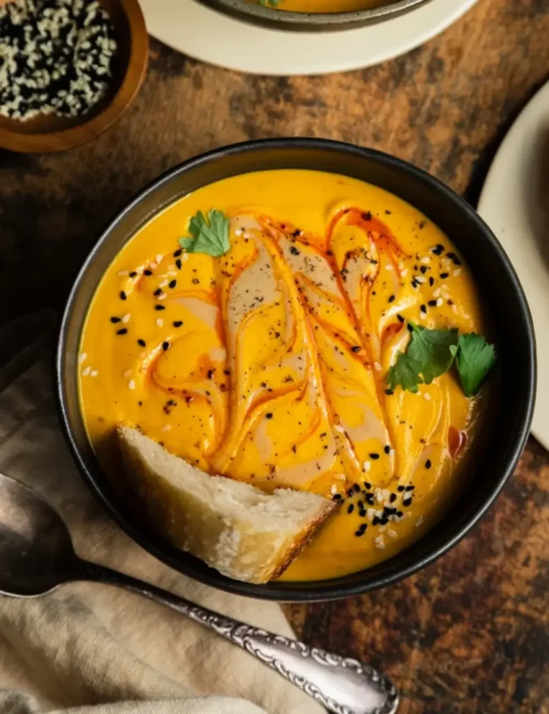 Spicy Sesame Carrot Soup with Red Lentils. vegan soup recipes