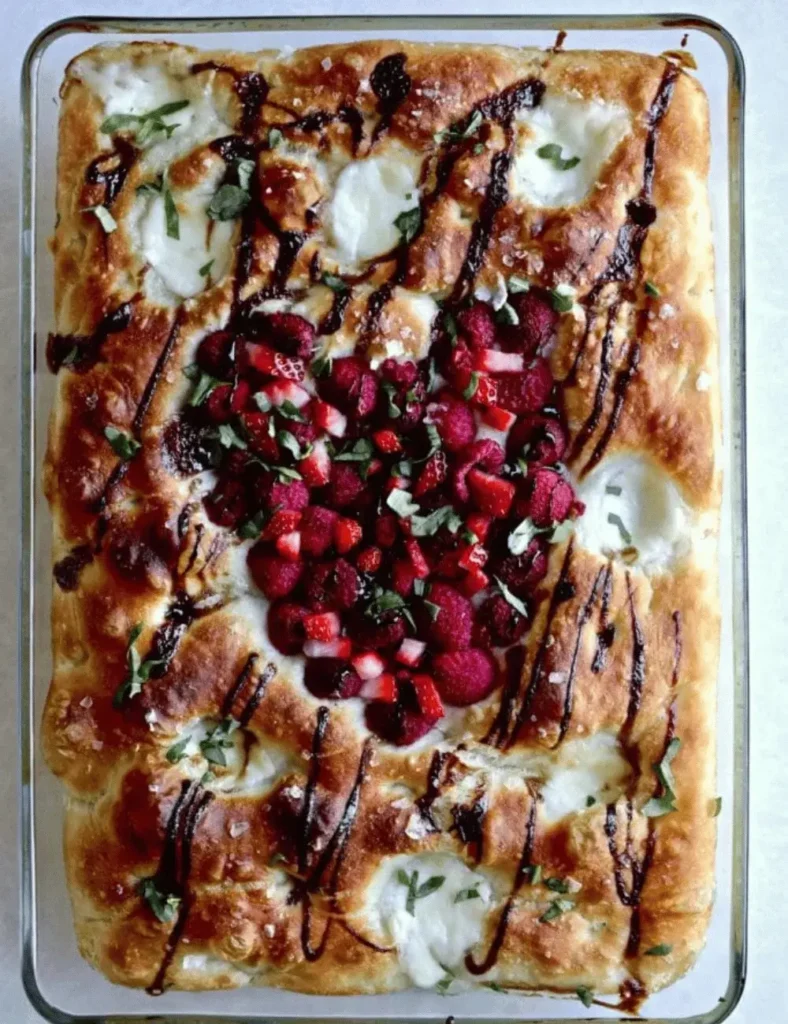 Sweet Focaccia with Raspberries and Balsamic Glaze