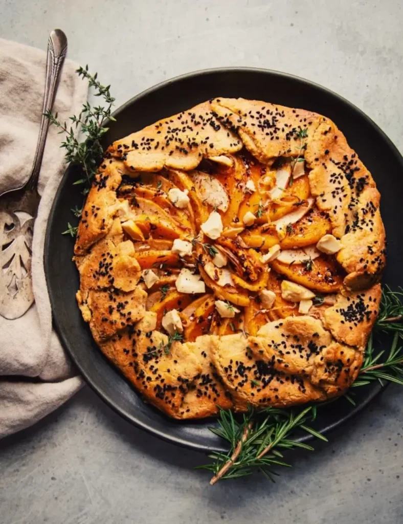 vegan Butternut Galette with Apples, Shallots & Black Pepper Crust